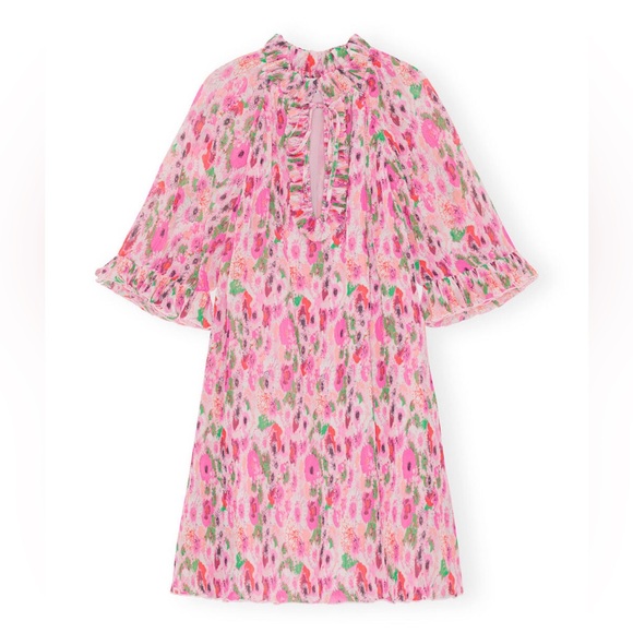 Ganni Dresses & Skirts - Ganni pink floral georgette mini dress